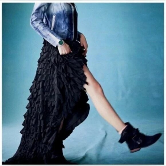 RARE+STUNNING Free People Black Tiered Ruffled Lydia Maxi Skirt, MSRP $349, SP - Picture 3 of 5